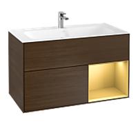 Villeroy & Boch V&B Meuble sous lavabo Finion 99,6x59,1 cm, placage noyer, éclairage mural Quantité:1