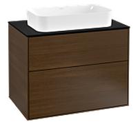 Villeroy & Boch Finion meuble sous lavabo, 2 tiroirs, avec éclairage, lavabo au centre, avec trou pour robinetterie, 800x603x501mm, Glass Black Matt, G22200GN