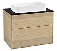 Villeroy & Boch Finion meuble sous lavabo, 2 tiroirs, avec éclairage, lavabo au centre, avec trou pour robinetterie, 800x603x501mm, Glass Black Matt, G22200PC