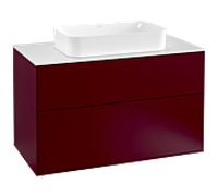 Villeroy & Boch Finion meuble sous lavabo, 2 tiroirs, avec éclairage, lavabo au centre, avec trou pour robinetterie, 1000x603x501mm, Glass White Matt, G23100HB
