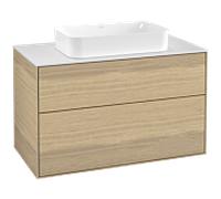 Villeroy & Boch Meuble sous-lavabo Finion G23100PC 100x60,3cm – 2 tiroirs, éclairage, placage chêne