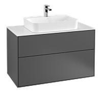 Villeroy & Boch Finion meuble sous lavabo, 2 tiroirs, avec éclairage, 1000x603x501mm, Glass White Matt, G35100GK