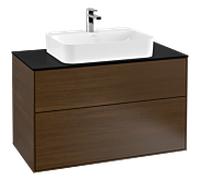Villeroy & Boch Finion meuble sous lavabo, 2 tiroirs, avec éclairage, 1000x603x501mm, Glass Black Matt, G35200GN