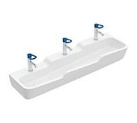 Villeroy et Boch Lavabo multiple pour enfants O.novo 4A0813T2 130 x 43 cm, pour 3 trous 2000 Robinets , sans trop-plein, blanc AntiBac C-plus