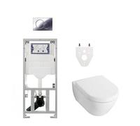 Villeroy et Boch Subway 2.0 DirectFlush Pack WC avec réservoir Geberit, siège softclose et plaque de commande Blanc 0701131/0124060/0700519/ga26028/