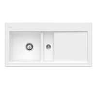 Villeroy und Boch Subway évier à chasse d'eau 67702FRW vasque à gauche, avec garniture de vidage et actionnement excentrique, Stone White