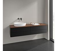 Villeroy und Boch Antao meuble sous-vasque K26112PD 160x36x50cm, plaque de lavabo couleur noyer chaud, laqué noir mat
