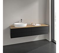 Villeroy und Boch Antao meuble sous-vasque K26151PD 160x36x50cm, trou pour robinetterie, plan de lavabo couleur chêne miel, laqué noir mat