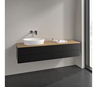 Villeroy und Boch Antao meuble sous-vasque L26011PD 160x36x50cm, plan vasque couleur chêne miel, laqué noir mat, avec éclairage