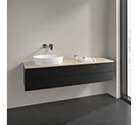 Villeroy und Boch Antao meuble sous-vasque L26113PD 160x36x50cm, plan vasque couleur botticino, laqué noir mat, avec éclairage