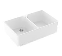 Villeroy und Boch double évier 638001RW garniture de vidange avec commande manuelle, blanc pierre