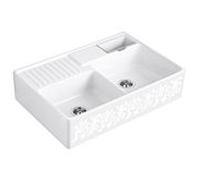 Villeroy und Boch évier double cuve 632392KT garniture de vidange , fonctionnement excentrique, bac à restes, White Pearl