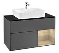 Villeroy & Boch Finion meuble sous lavabo, 2 tiroirs, élément d'étagère en bas à droite, 1000x603x501mm, élément d'étagère Oak Veneer, Glass Black Matt, F122PCGK