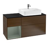 Villeroy und Boch Finion Villeroy und Boch F142GMGN 120cm, couvercle en verre noir mat, étagère à gauche Olive Matt Lacquer , placage Olive Matt Lacquer