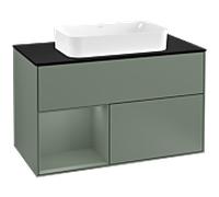 Villeroy und Boch Finion Villeroy und Boch F242GMGM 100x60,3cm, plaque de finition noir mat, étagère à gauche Olive Matt Lacquer , Olive Matt Lacquer