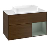 Villeroy und Boch Finion Villeroy und Boch F251GMGN 100x60,3cm, plaque de finition blanc mat, étagère à droite Olive Matt Lacquer , placage Olive Matt Lacquer