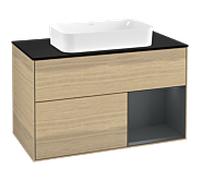 Villeroy und Boch Finion Villeroy und Boch F252HGPC 100x60,3cm, plaque de finition noir mat, étagère à droite Midnight Blue Matt Lacquer , Oak Veneer