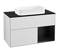 Villeroy und Boch Finion Villeroy und Boch F252PDMT 100x60,3cm, plaque de finition noir mat, étagère à droite laqué noir mat, laqué blanc mat