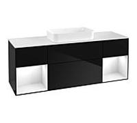 Villeroy und Boch Finion Villeroy und Boch F331GFPH 160x60,3cm, plaque de finition blanc mat, étagères laqué blanc brillant, Glossy Black Lacquer