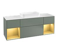 Villeroy und Boch Finion Villeroy und Boch F331HFGM 160x60,3cm, plaque de finition blanc mat, étagères laqué or mat, Olive Matt Lacquer