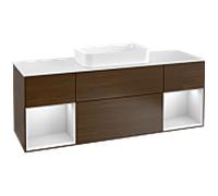 Villeroy und Boch Finion Villeroy und Boch F331MTGN 160x60,3cm, plaque de finition blanc mat, étagères laqué blanc mat, placage noyer