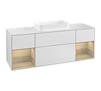 Villeroy und Boch Finion Villeroy und Boch F331PCMT 160x60.3cm, plaque de finition blanc mat, étagères Oak Veneer , laqué blanc mat