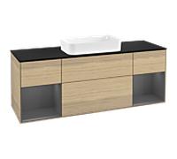 Villeroy und Boch Finion Villeroy und Boch F332GKPC 160x60,3cm, plaque de finition noir mat, étagères Laque anthracite mat, Oak Veneer