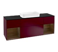 Villeroy und Boch Finion Villeroy und Boch F332GNHB 160x60,3cm, plaque de finition noire mate, étagères en placage de noyer, Peony Matt