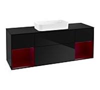 Villeroy und Boch Finion Villeroy und Boch F332HBPH 160x60,3cm, plaque de finition noir mat, étagères Peony laqué mat, Glossy Black Lacquer
