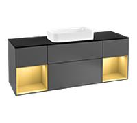 Villeroy und Boch Finion Villeroy und Boch F332HFGK 160x60,3cm, plaque de finition noir mat, étagères laqué or mat, anthracite mat