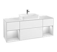 Villeroy und Boch Finion Villeroy und Boch F451MTGF 160x60.3cm, plaque de finition blanc mat, étagères laqué blanc mat, laqué blanc brillant