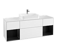 Villeroy und Boch Finion Villeroy und Boch F451PDGF 160x60.3cm, plaque de finition blanc mat, étagères laqué noir mat, laqué blanc brillant