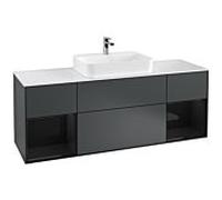 Villeroy und Boch Finion Villeroy und Boch F451PHHG 160x60,3cm, plaque de finition blanc mat, étagères Laque noir brillant, Midnight Blue Matt Lacquer