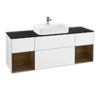Villeroy und Boch Finion Villeroy und Boch F452GNGF 160x60.3cm, plaque de finition noire mate, étagères en placage noyer, laqué blanc brillant