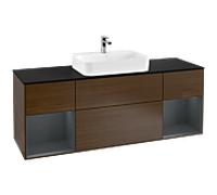 Villeroy und Boch Finion Villeroy und Boch F452HGGN 160x60.3cm, plaque de finition noire mate, étagères laqué mat minuit, placage noyer
