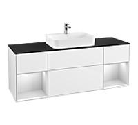 Villeroy und Boch Finion Villeroy und Boch F452MTGF 160x60,3cm, plaque de finition noir mat, étagères laqué blanc mat, laqué blanc brillant