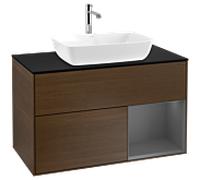 Villeroy und Boch Finion Villeroy und Boch F782GKGN 100cm, plateau noir mat, étagères laquées anthracite mat, placage noyer