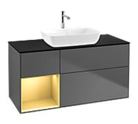 Villeroy und Boch Finion Villeroy und Boch F822HFGK 120cm, plaque de finition noir mat, étagères laqué or mat, anthracite mat