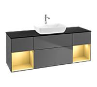 Villeroy und Boch Finion Villeroy und Boch F862HFGK 160cm, plaque de finition noir mat, étagères laqué or mat, anthracite mat