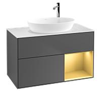 Villeroy und Boch Finion Villeroy und Boch F901HFGK 100cm, plaque de recouvrement blanc mat, étagères laqué or mat, anthracite mat