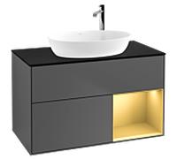 Villeroy und Boch Finion Villeroy und Boch F902HFGK 100cm, plaque de recouvrement noir mat, étagères laqué or mat, anthracite mat