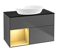 Villeroy und Boch Finion Villeroy und Boch FA12HFGK 100cm, plaque de recouvrement noir mat, étagères laqué or mat, anthracite mat