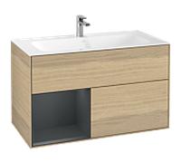 Villeroy und Boch Finion Villeroy und Boch G030HGPC 99,6x59,1cm, éclairage mural, étagère à gauche Midnight Blue Matt Lacquer , Oak Veneer