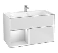 Villeroy und Boch Finion Villeroy und Boch G030MTMT 99,6x59,1cm, éclairage mural, étagère gauche laqué blanc mat, laqué blanc mat