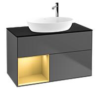 Villeroy und Boch Finion Villeroy und Boch G892HFGK 100cm, plaque de recouvrement noir mat, Emotion, étagères laqué or mat, anthracite mat
