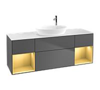 Villeroy und Boch Finion Villeroy und Boch G981HFGK 160cm, plaque de recouvrement blanc mat, Emotion, étagères laqué or mat, anthracite mat