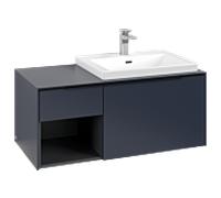 Villeroy & Boch Subway 3.0 armoire sous lavabo, éclairage LED, 2 tiroirs, lavabo à droite, élément d'étagère en bas à gauche, 1001x422,5x516mm, C571L1VQ