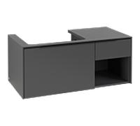 Villeroy & Boch Subway 3.0 armoire sous lavabo, éclairage LED, 2 tiroirs, lavabo à gauche, élément d'étagère en bas à droite, 1001x422,5x516mm, C572L1VR