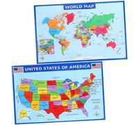 VILLFUL Carte Murale Éducative Résistante à Usure Poster Géographique Usa et Monde pour Chambre et Salle de coration Pédagogique et Colorée