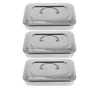VILLFUL Plateau pour Instruments de Beauté 9 Pouces en Acier Inoxydable 201 sans Trous avec Couvercle - Coffret 3 Pièces pour Outils à Ongles Professionnel Adapté aux Salons de